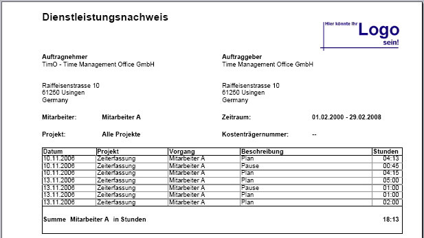 Dienstleistungsnachweis