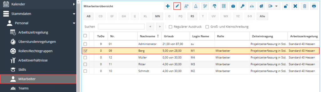 Übersicht Mitarbeiter