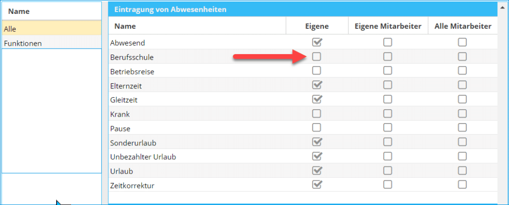 Rollenstamm - Aktivierung der Auszubildendenrolle