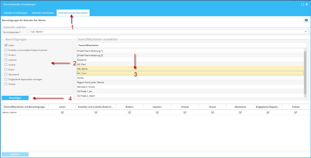 TimO Kalenderrechte vergeben.