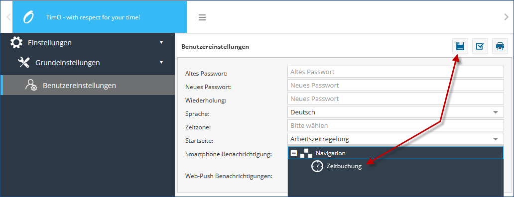 Startseite im TimO hinterlegen