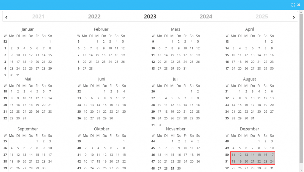 Sperrzeitraum Urlaub Auswahl