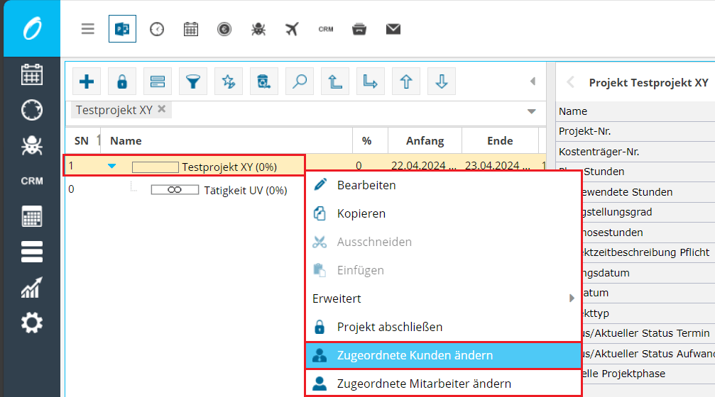 Projekt mit einem Kunden verknüpfen