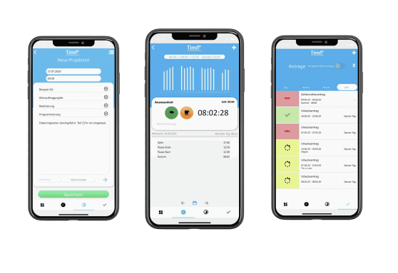 Zeiterfassungssystem mit Software für PC, Tablet und Smartphone und Terminal.