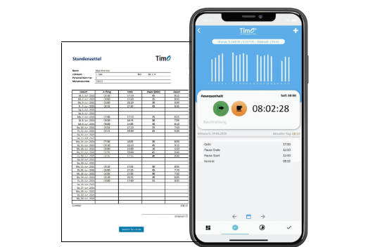 Digitaler Stundenzettel zur Erfassung von Arbeitszeiten in einer Stundenerfassung-Software