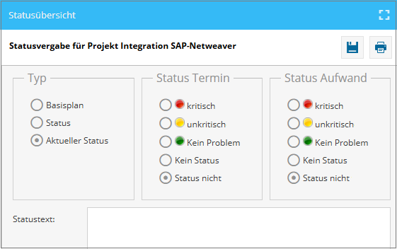 Statusvergabe für einzelne Projekte im Multiprojektmanagement