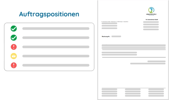 Darstellung von Auftragsstatus und Rechnungsinformationen in einem PMO-Tool.