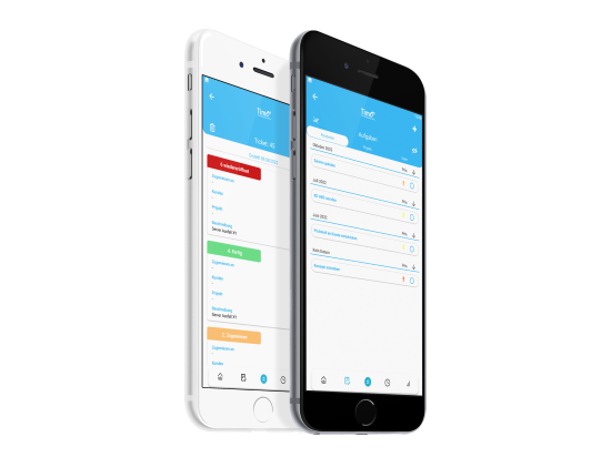 Zwei Smartphones zeigen die mobile Ansicht des PMO-Tools mit der Aufgabenverwaltung.