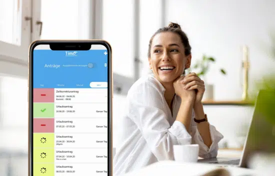 Urlaubsübersicht im Zeiterfassungssystem mit Kalender und Resturlaubsanzeige.