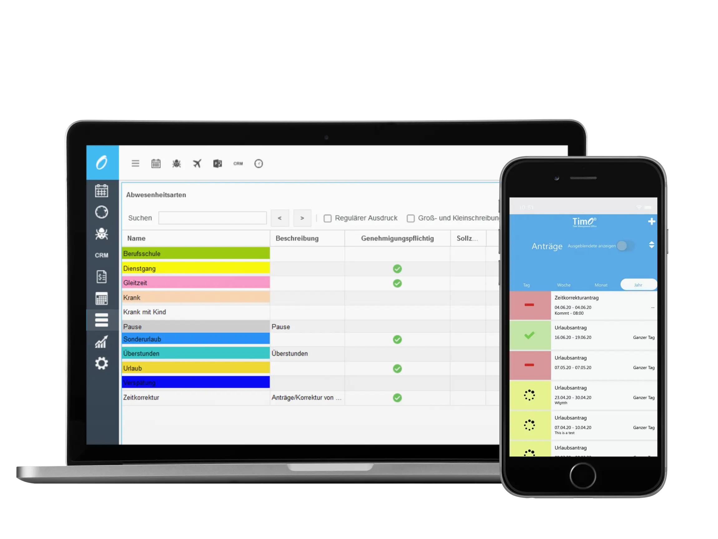 Laptop und Smartphone zeigen die Verwaltung von Abwesenheiten und Urlaubsanträgen in der Zeiterfassung Gastronomie.