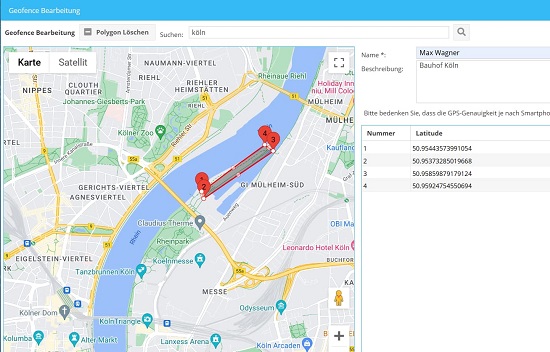 Übersicht eines digitalen Geofence zur Überwachung der Zeiterfassung auf einer Baustelle