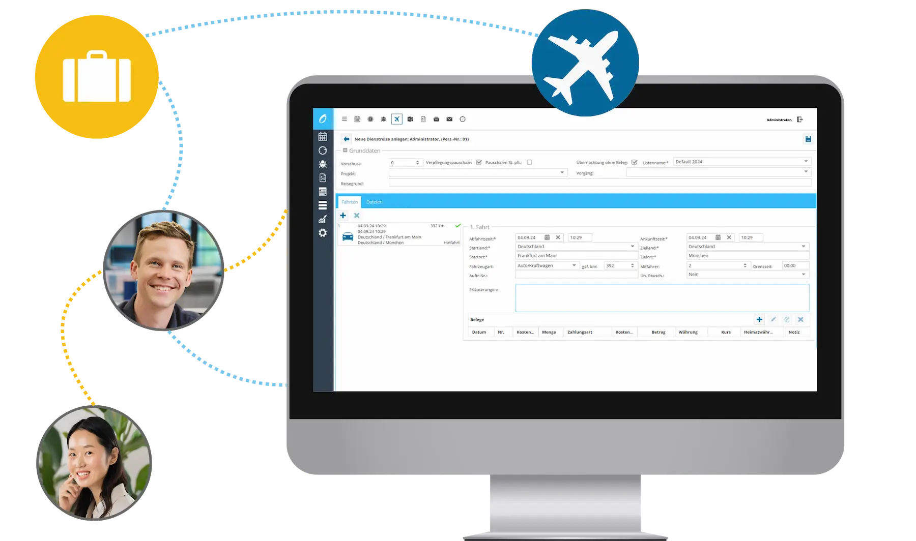 Reisekosten- und Spesenerfassung für Berater in Zeiterfassungssoftware integriert.