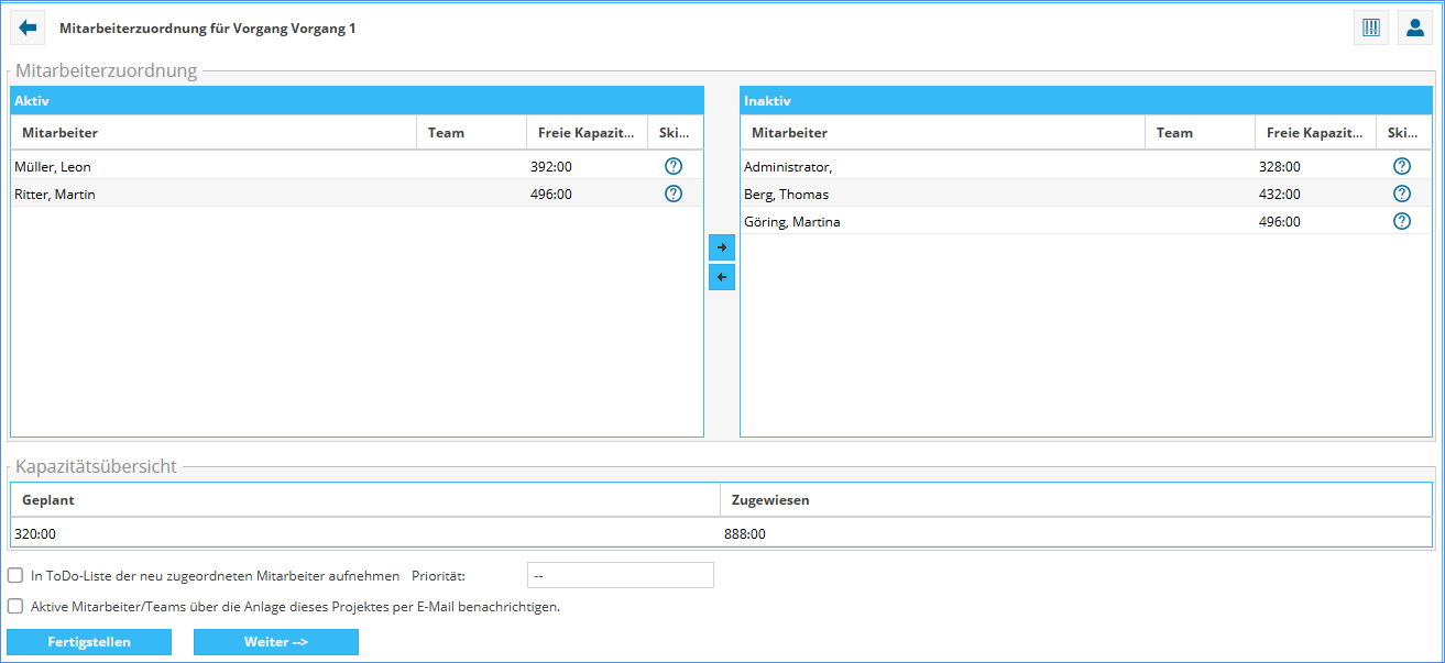 Mitarbeiter Projektzuordnung