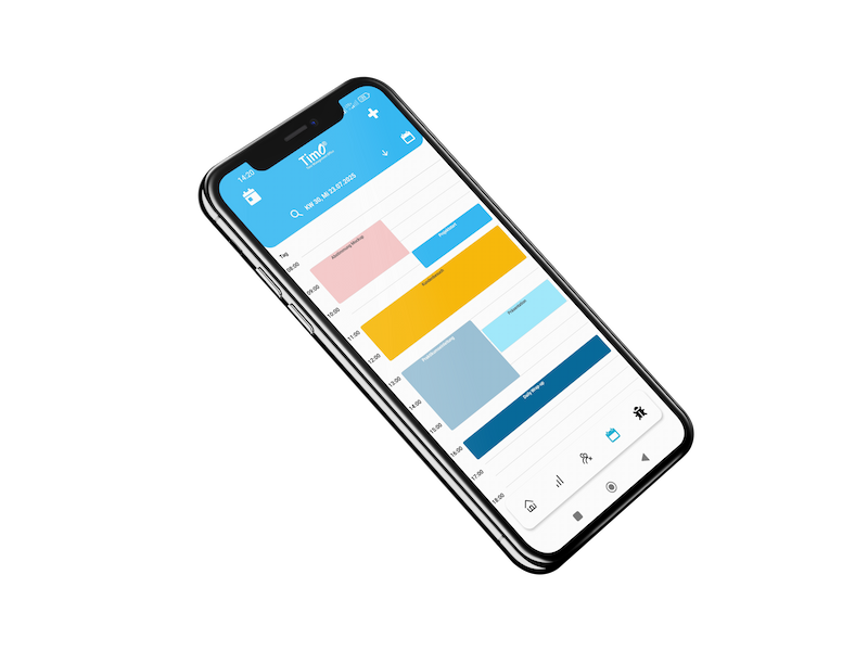 Smartphone mit geöffneter App für online Gruppenkalender und übersichtlicher Tagesplanung