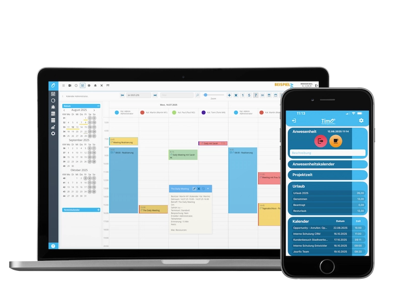 Mobile Darstellung eines online Gruppenkalenders auf Tablet- und Smartphone-Bildschirmen