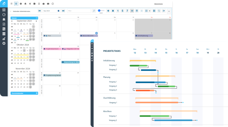Projektübersicht im online Gruppenkalender kombiniert Kalender- und Gantt-Darstellung