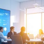 ERP System mit vernetzten Unternehmensbereichen in einer schematischen Grafik