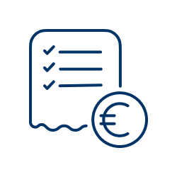 Rechnungsdokument mit Häkchen und Eurozeichen als Symbol für die Prüfung und Abrechnung von Projektleistungen.