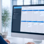 Mitarbeiter arbeitet am Bildschirm mit einer CRM Software zur übersichtlichen Verwaltung von Opportunities in einer Kanban-Ansicht.