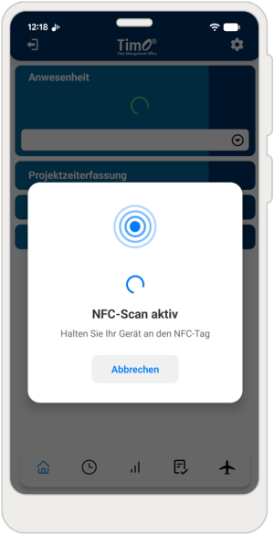 smartphone mit nfc zeiterfassung übersicht über die timo app
